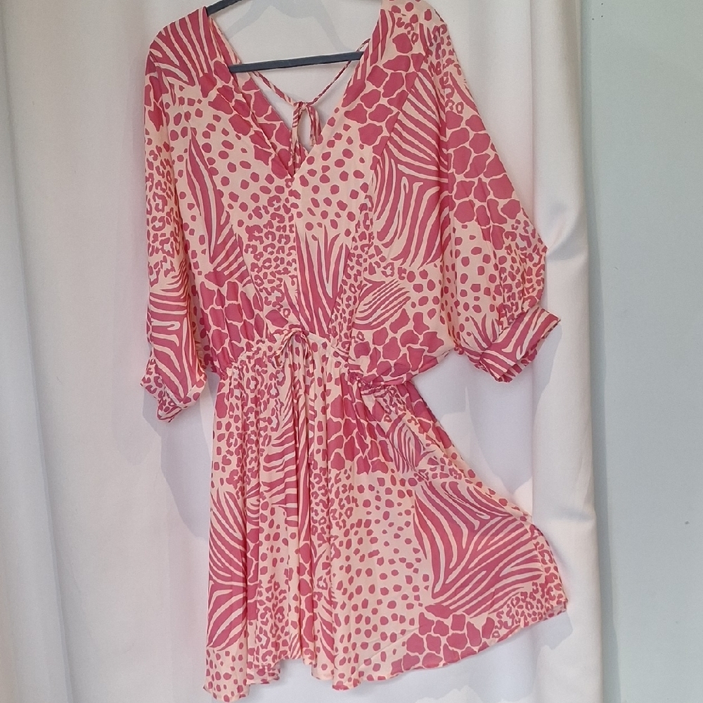 NWT Pink Patterned Midi Dress | Long Sleeve | Size L